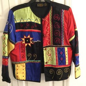 Artsy Blazer multicolor 100% raw silk by Allure EUC